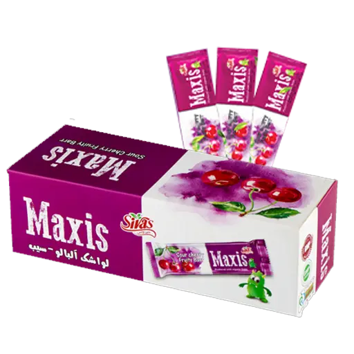 لواشک ماکسیس مدل شلاقی طعم آلبالو سیب